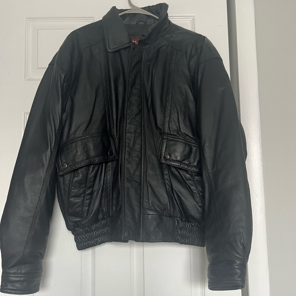 Black Leather Bomber Jacket